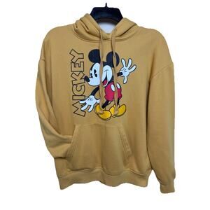DISNEY MICKEY MOUSE Pullover Hoodie Unisex Sz M Mustard Yellow Sweatshirt